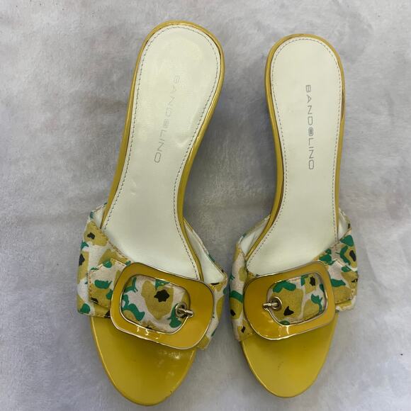 Bandolino Womens Sz 8 Yellow White Floral Print Buckle Slide Sandals Shoes Heels - Picture 5 of 7